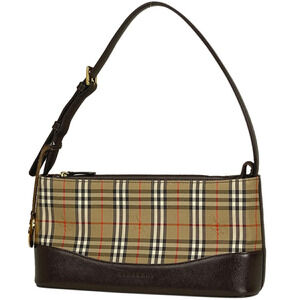 Burberry Check Shoulder Bag Hobo Logo Canvas Brown